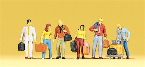 Preiser 10115 Rejsende, gående med kufferter og bagagevogn, H0