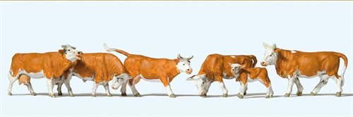 Preiser 10146 Køer, brune, seks figurer, H0