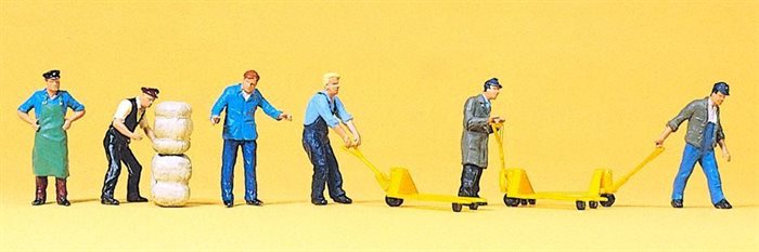 Preiser 10255 Lagerarbejdere med løftevogne, seks figurer, H0