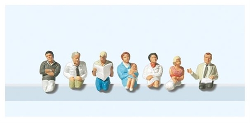 Preiser 10298 Siddende rejsende i togkupe, syv personer, H0