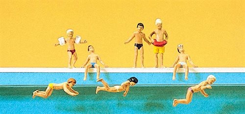 Preiser 10307 Børn i svømmehallen, otte figurer, H0