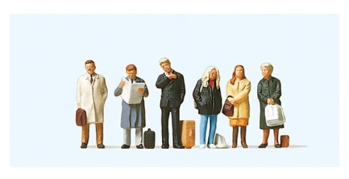 Preiser 10411 Rejsende personer, der venter, seks figurer, H0