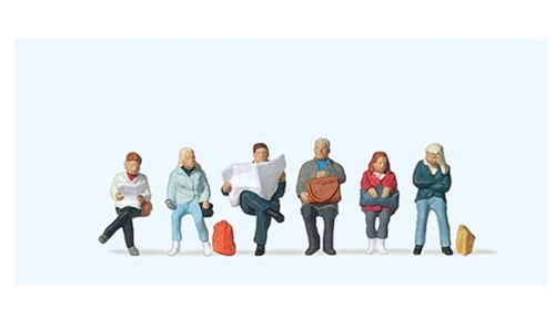 Preiser 10412 Siddende rejsende, seks figurer, H0