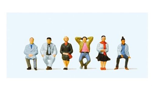 Preiser 10537 Siddende rejsende, seks figurer, H0