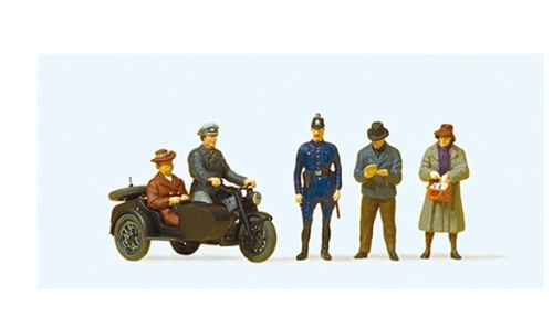 Preiser 10565 Zündapp KS 750 med bivogn og passagerer, tidlig epoke III, H0