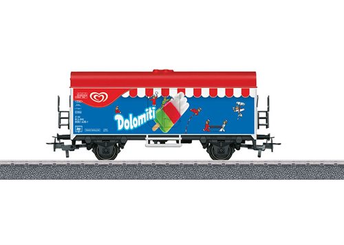 Märklin 44214 2 akslet lukket kølevogn "Dolomiti" privatbanevogn indsat af Unilever, H0