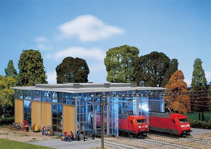 Faller 120217 3-ports remise, med åbent glasparti, H0