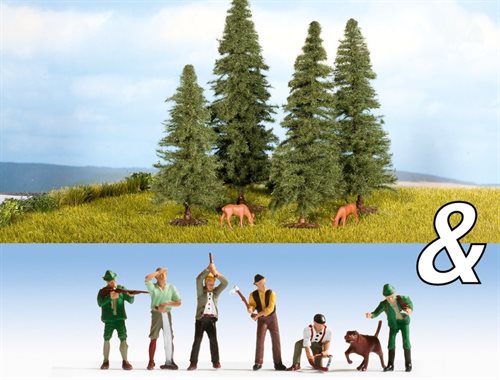 Noch 94011 Dekorationssæt, jægere, skovhuggere og grantræer, Spor N