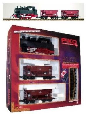 Piko 37100 Komplet spor G startsæt med BR 80 damplokomotiv, vogne, skinner samt regulator og trafo