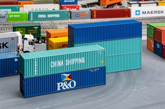 Faller 182151 40\' Container, China Shipping og P&O, 5er-Sæt, H0