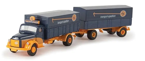 Brekina ASG 85602 Volvo N88 lavsidet lastbil med presenning og trailer - samlet (BRUGT)