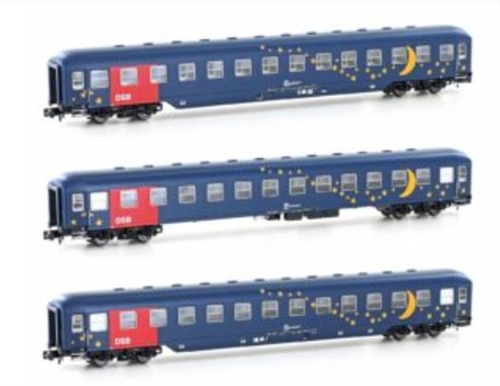 Hobbytrain 22209 Sæt med 3 liggevogne BCM DSB, ep V, Spor N