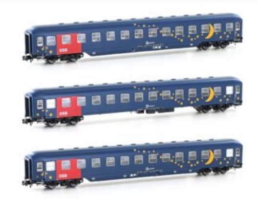 Hobbytrain 22209 Sæt med 3 liggevogne BCM DSB, ep V, Spor N
