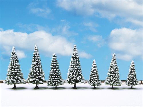Noch 25087 Grantræer med sne på, 7 stk, 8--12 cm, H0 