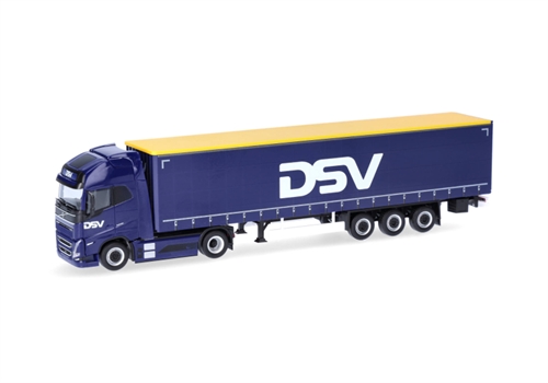 Herpa 320818 Volvo FH GL XL 2020 Electric curtain canvas semitrailer truck "DSV" (Denmark/Hedehusene)