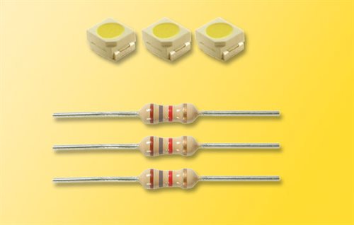 Viessmann 3556 3 stk LED dioder, hvide, L 2,9 x B 3,5 mm, incl formodstande
