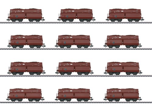 Märklin 46230 Vognsæt bestående af 12 forskellige selvtømmervogne type OOt Saarbrücken / Erz IId, DR, ep II