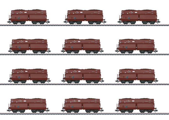 Märklin 46230 Vognsæt bestående af 12 forskellige selvtømmervogne type OOt Saarbrücken / Erz IId, DR, ep II