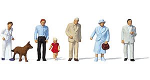 Preiser 14089 Forbipasserende, fem figurer og en hund, H0