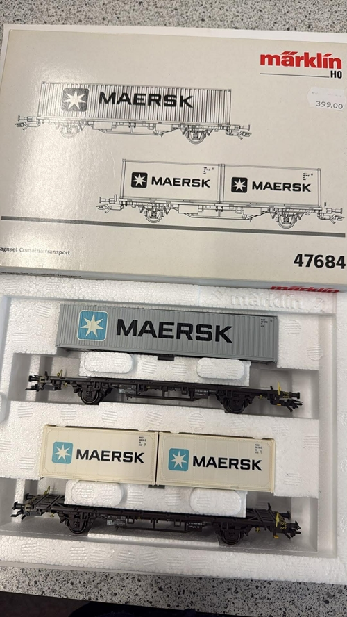 Märklin 47684 Sæt med to fladvogne med Maersk containere (BRUGT)