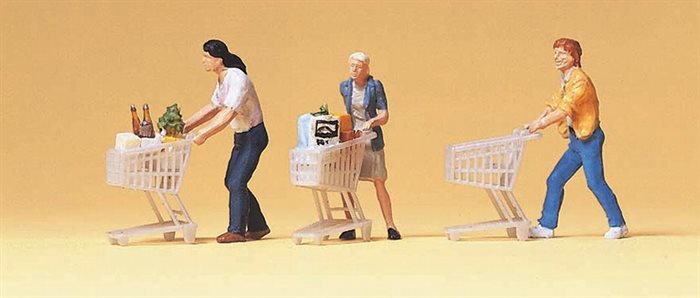 Preiser 10488 Mennesker med indkøbsvogne, tre figurer, H0