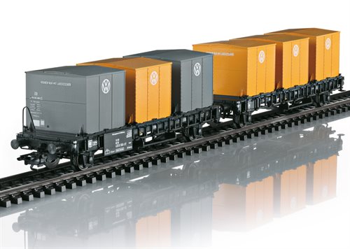 Märklin 46661 Vognsæt bestående af 2 forskellige 2 akslede containertransportvogne Type Klms 440, DB, ep IV