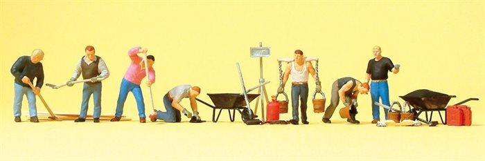 Preiser 10546 Aslfaltarbejdere, syv figurer med tilbehør, H0