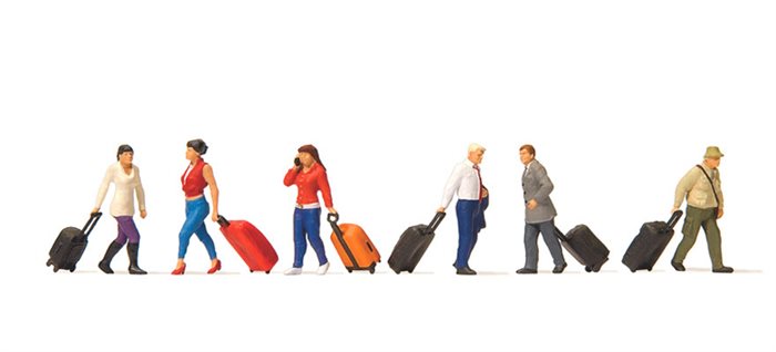 Preiser 10640 Gående rejsende med kufferter, seks personer, H0 