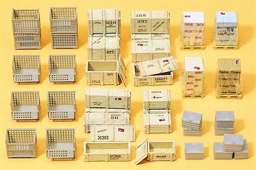 Preiser 17110 Gitterboks paller, kasser og andet gods, H0