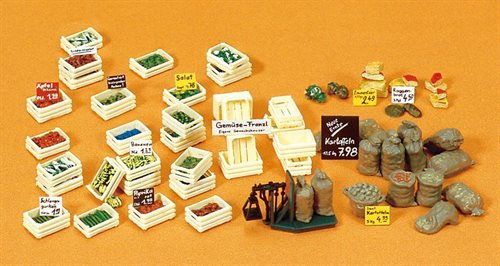 Preiser 17501 Frugt og grøntsager, kasser og sække samt tilbehør, H0 