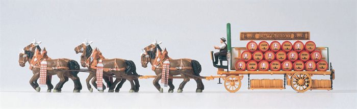 Preiser 30438 Bryggerivogn »Spatenbräu«, Færdigmodel, 7 figurer med tilbehør, H0 