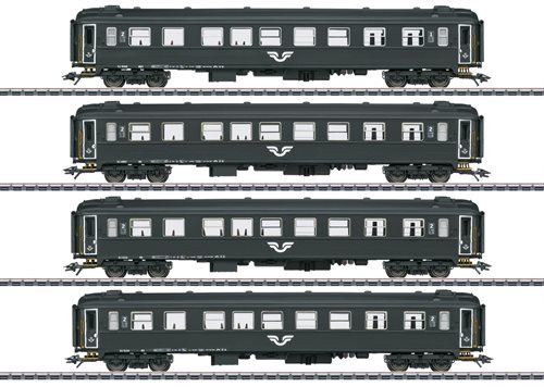 Märklin 43788 Vognsæt bestående af 4 passagervogne Litra AB3 1/2. klasse samt 3 Litra B5 2. klasse, SJ, ep VI