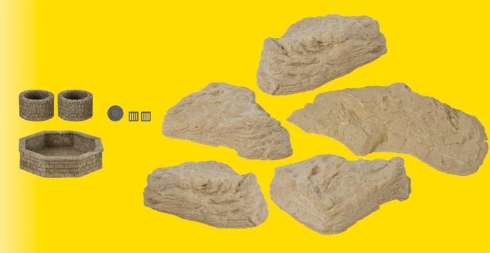 Vollmer 48270 Steinkunst, med klippestykker, brønde, riste, vandkunst og dæksel, 