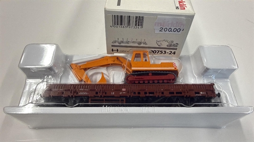   Märklin 00753-24 Kæpskinnevogn med gravemaskine (BRUGT)