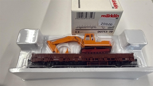   Märklin 00753-19 Kæpskinnevogn med gravemaskine (BRUGT)