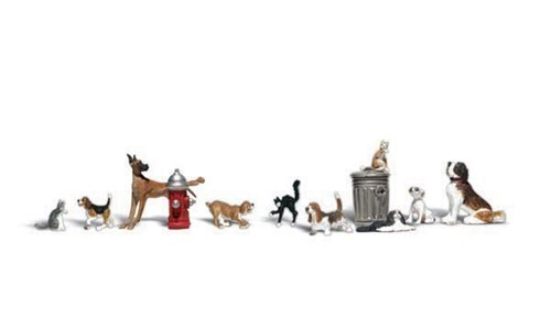 Woodland Scenics 2140 Hunde og katte, 10 figurer incl tilbehør, Spor N NYHED 2017