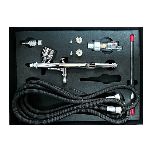 AK 180xx Airbrush-sæt 180X 0,2, 0,3, 0,5 mm, slange, hurtigkobling – Aerógrafo-sæt 180X