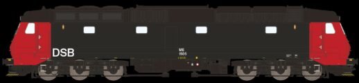 McK 0121ACS DSB ME 1505 Rød/sort, "kort" førerhus, korte håndbøjler. ATC-antenner (fra 1992) og plove med gule striber men uden dampvarmekoblinger KOMMENDE NYHED 2023