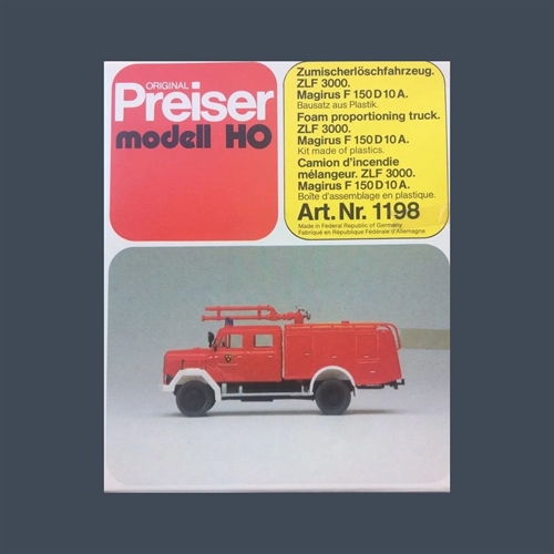 Preiser 1198 ZLF 3000 Magirus F 150 D 10 A proportioner brandbil (BRUGT)