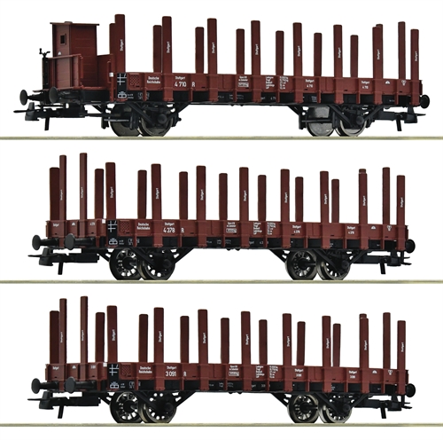Roco 6600041 3-delt sæt: Kæpskinnevogne, DRG Ledvogn med dobbeltlomme T3000e, EUROWAGON, ep II, KOMMENDE NYHED 2024