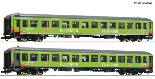 Roco 74193 2-tlg. Set: Personenwagen, Flixtrain, ep III, H0 KOMMENDE NYHED 2022