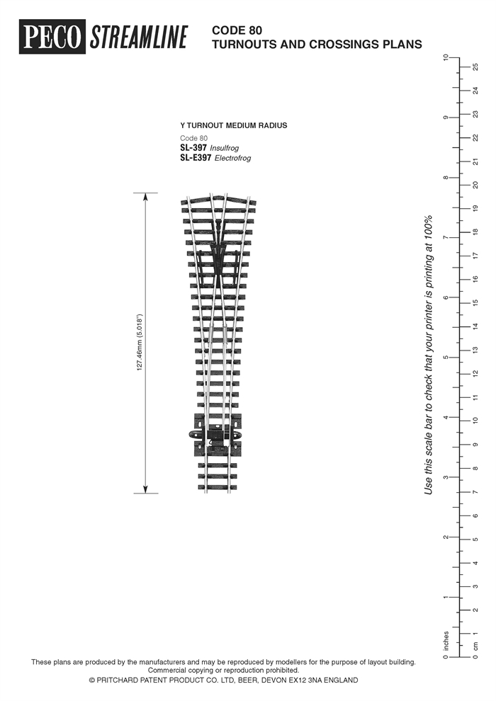 Peco sl-397 Y sporskifte, medium radius Electrofrog, Code 80, Spor N