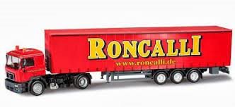 Herpa 303033 MAN F2000 Lastbil med gardintrailer »Roncalli«