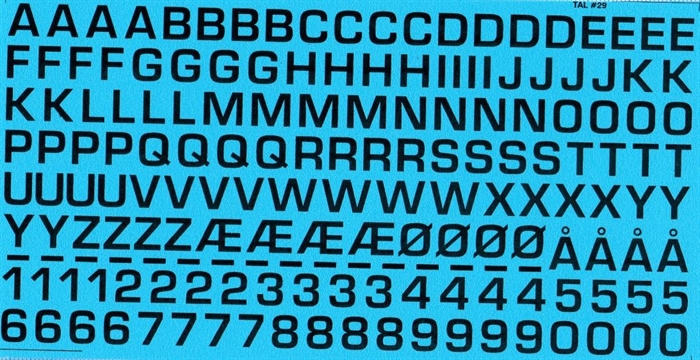 DMC Decals 29S RDAF bogstaver og tal - sorte decals, 8 mm høje