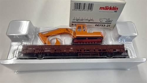   Märklin 00753-21 Kæpskinnevogn med gravemaskine (BRUGT)
