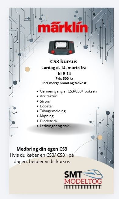 Märklin CS3 kursus 1 lørdag d. 14-3 2026 kl 9-14 