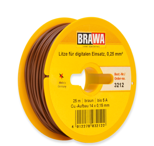 Brawa 3212 0,25 mm2 ledning, brun, 25 m spole