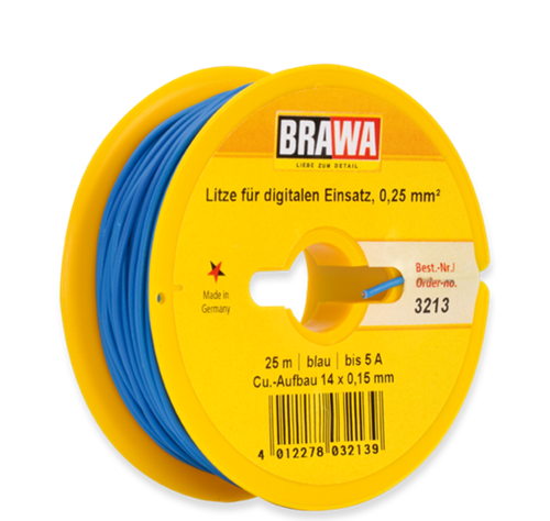 Brawa 3213 0,25 mm2 ledning, blå, 25 m spole